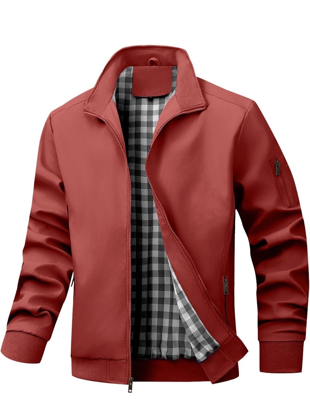 Men's Bomber Jacket Lightweight Casual Windbreaker Multi-Pocket Spring Red XL